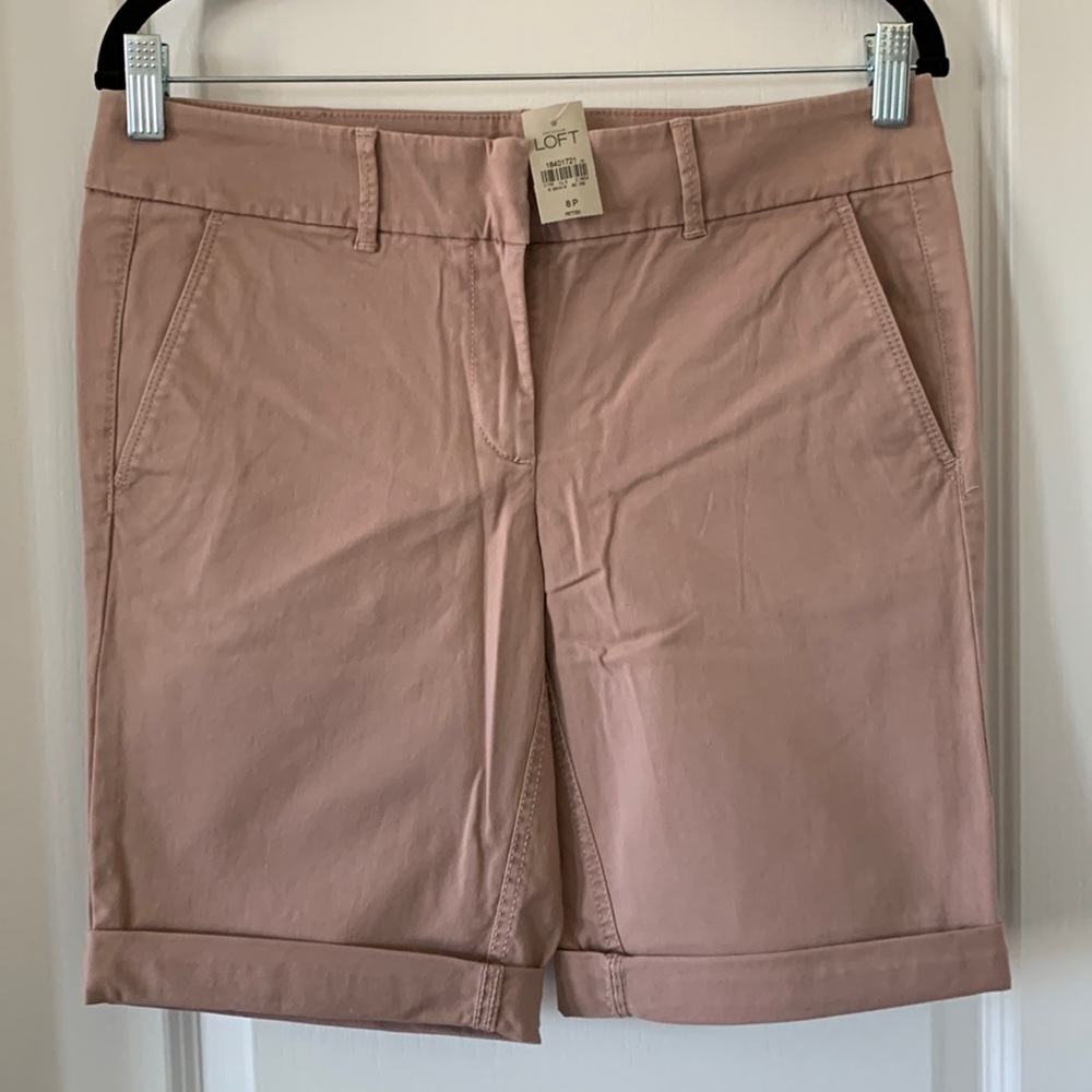 NWT LOFT Pink Marisa Cotton Rolled Cuff 9” Inseam Bermuda Shorts Size 8P